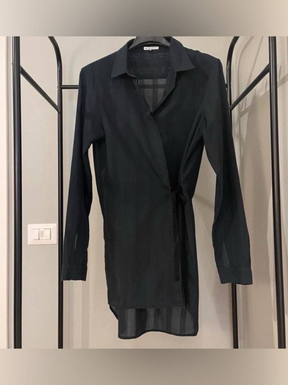 Vintage Black Ann Demeulemeester Collared Asymmetrical Tie Longsleeve Shirt